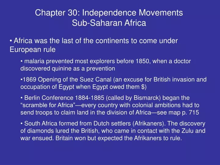 chapter 30 independence movements sub saharan africa