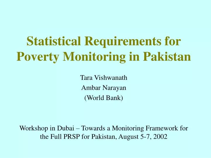 statistical requirements for poverty monitoring in pakistan
