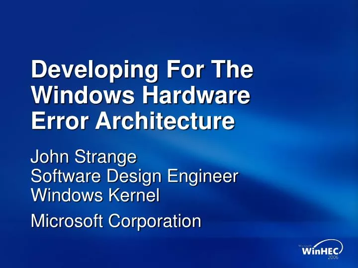 developing for the windows hardware error architecture