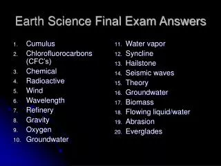 Earth Science Final Exam Answers