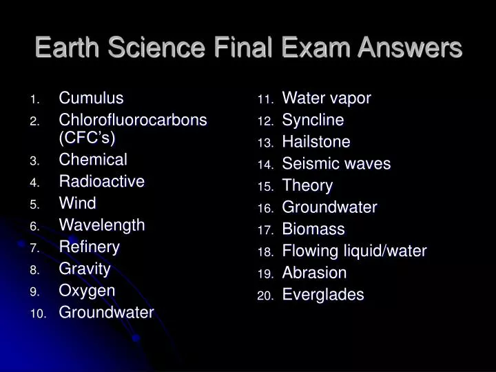 earth science final exam answers