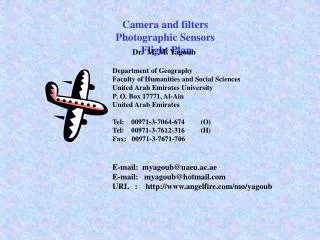 Camera and filters Photographic Sensors Flight Plan