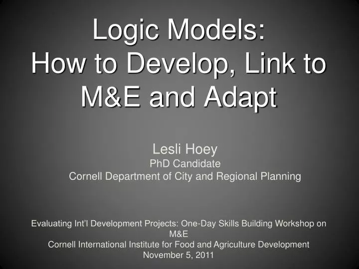 logic models how to develop link to m e and adapt