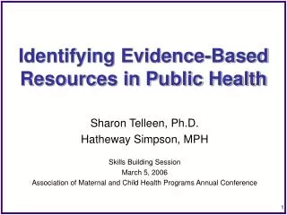 Identifying Evidence-Based Resources in Public Health