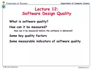 Lecture 12: Software Design Quality