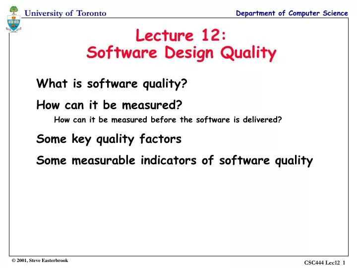 lecture 12 software design quality