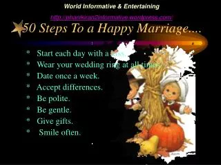 50 Steps To a Happy Marriage....