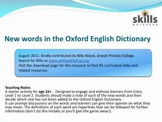 New words in the Oxford English Dictionary