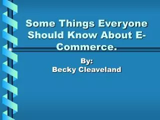 Some Things Everyone Should Know About E-Commerce.