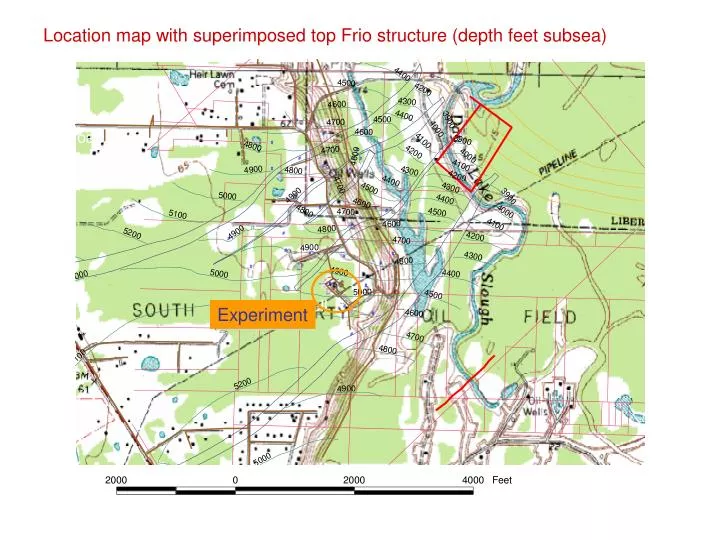 location map with superimposed top frio structure depth feet subsea