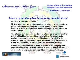 Advice on preventing bribery for companies operating abroad