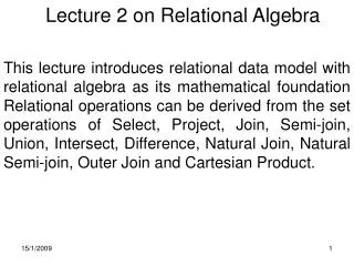 Lecture 2 on Relational Algebra