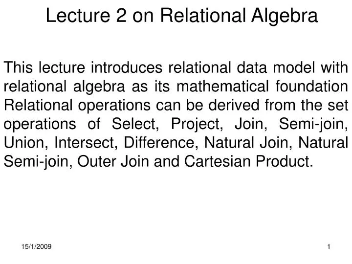 lecture 2 on relational algebra