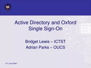 Active Directory and Oxford Single Sign-On