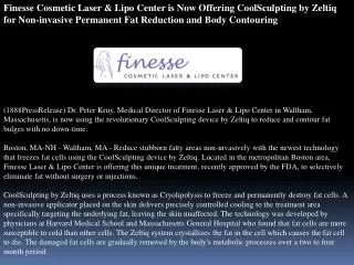 Finesse Cosmetic Laser & Lipo Center is Now Offering CoolScu
