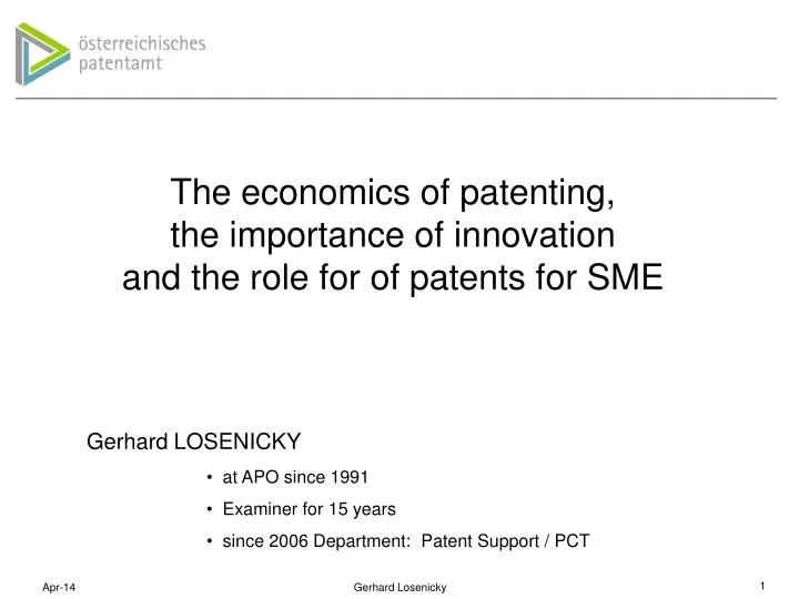 the economics of patenting the importance of innovation and the role for of patents for sme