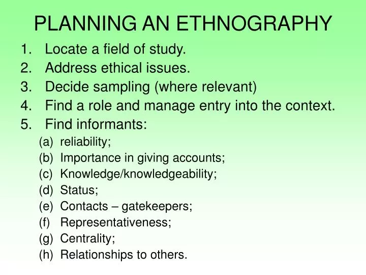 planning an ethnography