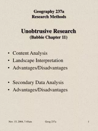 Unobtrusive Research (Babbie Chapter 11)