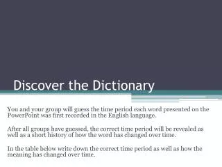 Discover the Dictionary