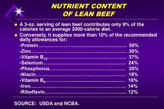 NUTRIENT CONTENT OF LEAN BEEF