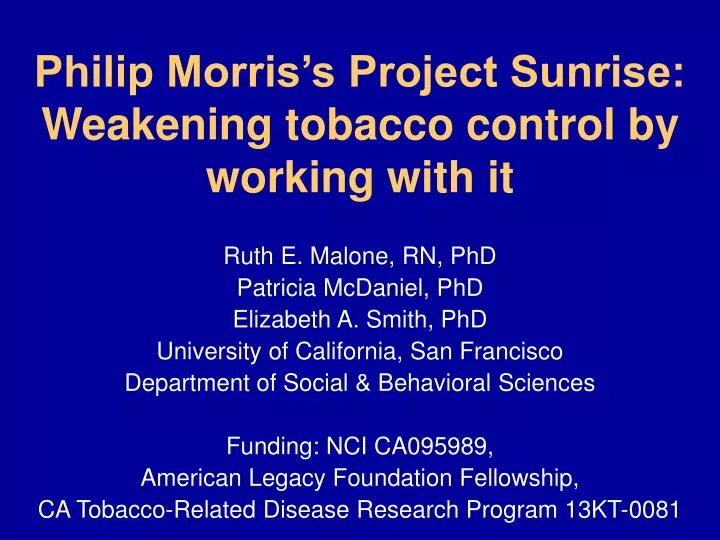 philip morris s project sunrise weakening tobacco control by working with it