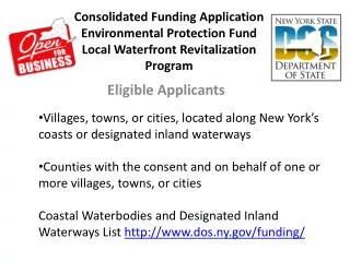 Consolidated Funding Application Environmental Protection Fund Local Waterfront Revitalization Program