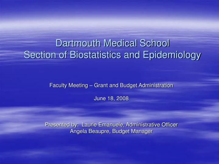 dartmouth medical school section of biostatistics and epidemiology