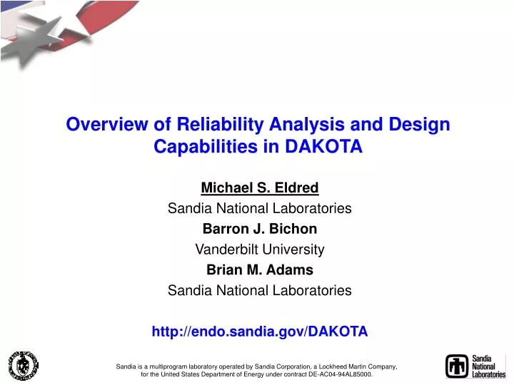 overview of reliability analysis and design capabilities in dakota