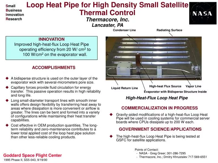 loop heat pipe for high density small satellite thermal control thermacore inc lancaster pa