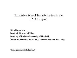 Expansive School Transformation in the SADC Region