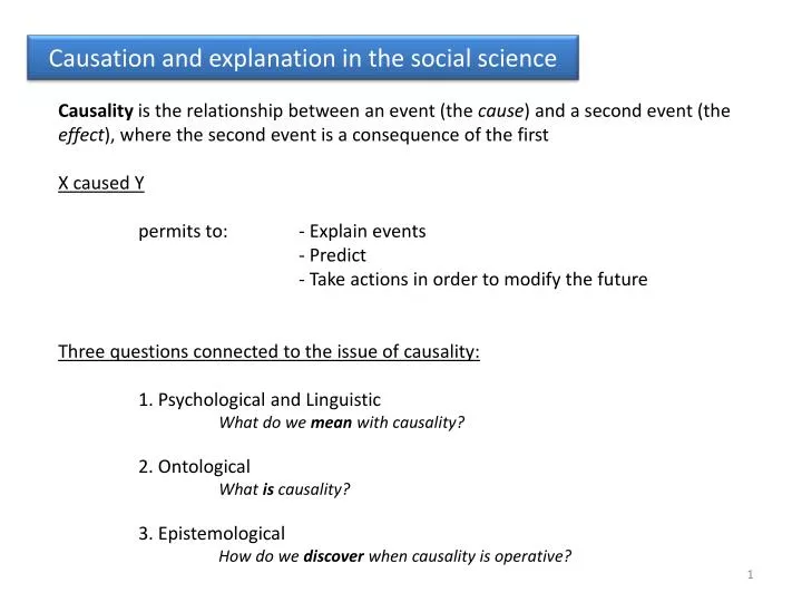 causation and explanation in the social science
