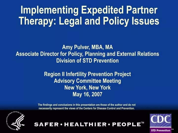 implementing expedited partner therapy legal and policy issues
