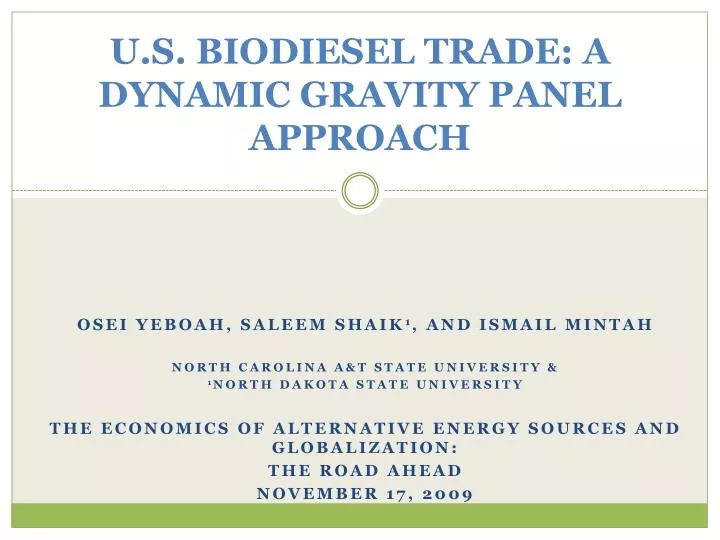 u s biodiesel trade a dynamic gravity panel approach