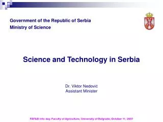 Government of the Republic of Serbia Ministry of Science