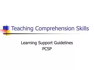 Teaching Comprehension Skills