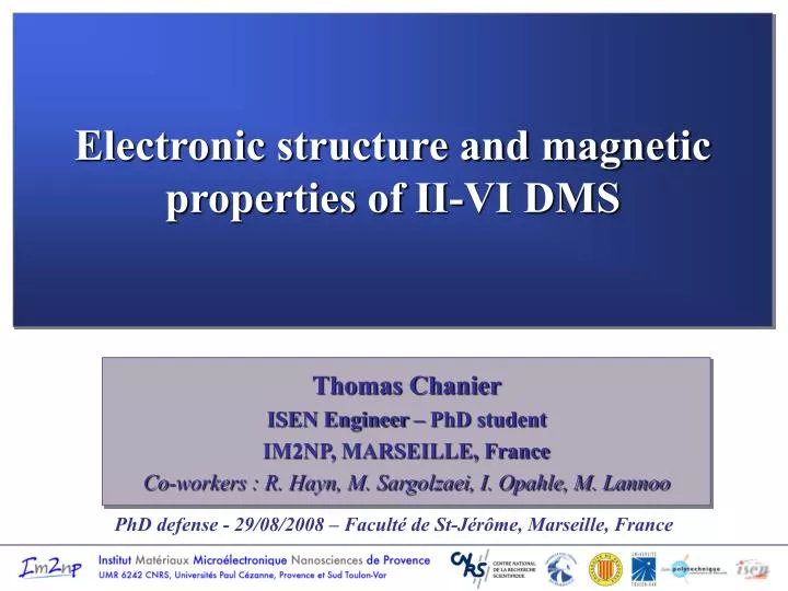 electronic structure and magnetic properties of ii vi dms