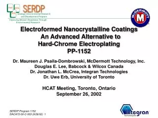 Electroformed Nanocrystalline Coatings An Advanced Alternative to Hard-Chrome Electroplating PP-1152