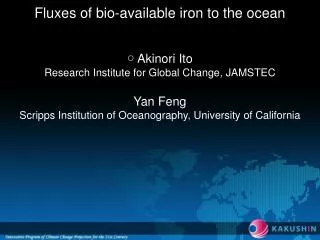 Fluxes of bio-available iron to the ocean ○ Akinori Ito Research Institute for Global Change, JAMSTEC Yan Feng