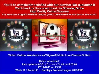 Bolton Wanderers vs Wigan Athletic LIVE STREAM ONLINE TV