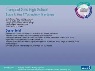 Stage 4: Year 7 Technology (Mandatory) Unit of work: Room for improvement Area of study: Built environments Design speci