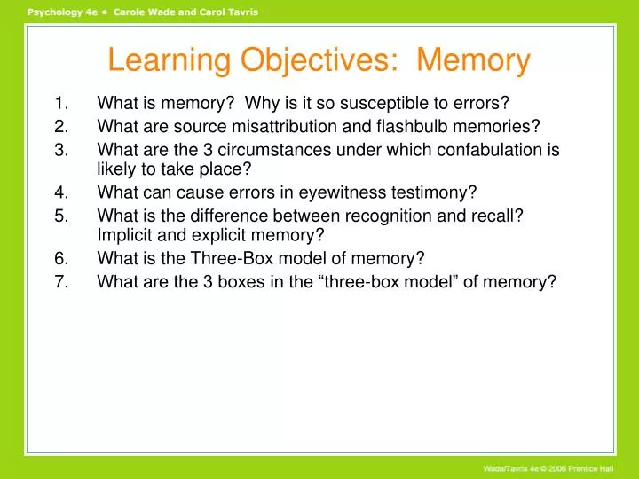 learning objectives memory