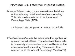 Nominal -vs- Effective Interest Rates