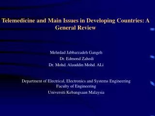 Telemedicine and Main Issues in Developing Countries: A General Review
