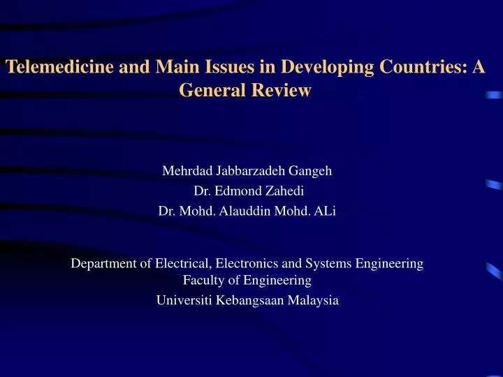 telemedicine and main issues in developing countries a general review