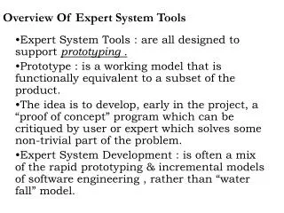 Overview Of Expert System Tools
