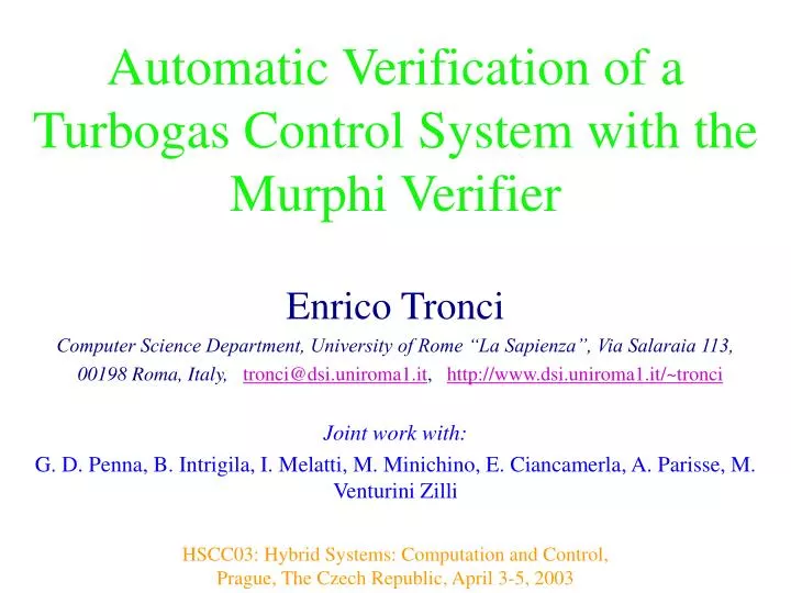 automatic verification of a turbogas control system with the murphi verifier