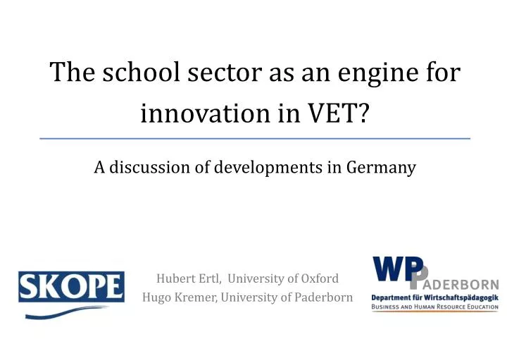 the school sector as an engine for innovation in vet