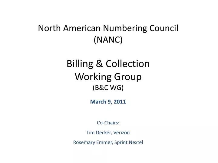 north american numbering council nanc billing collection working group b c wg