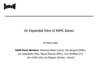 An Expanded View of RAMI Issues