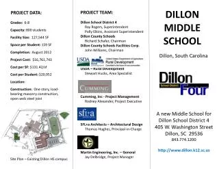 A new Middle School for Dillon School District 4 405 W. Washington Street Dillon, SC 29536 843.774.1200 http://www.dill